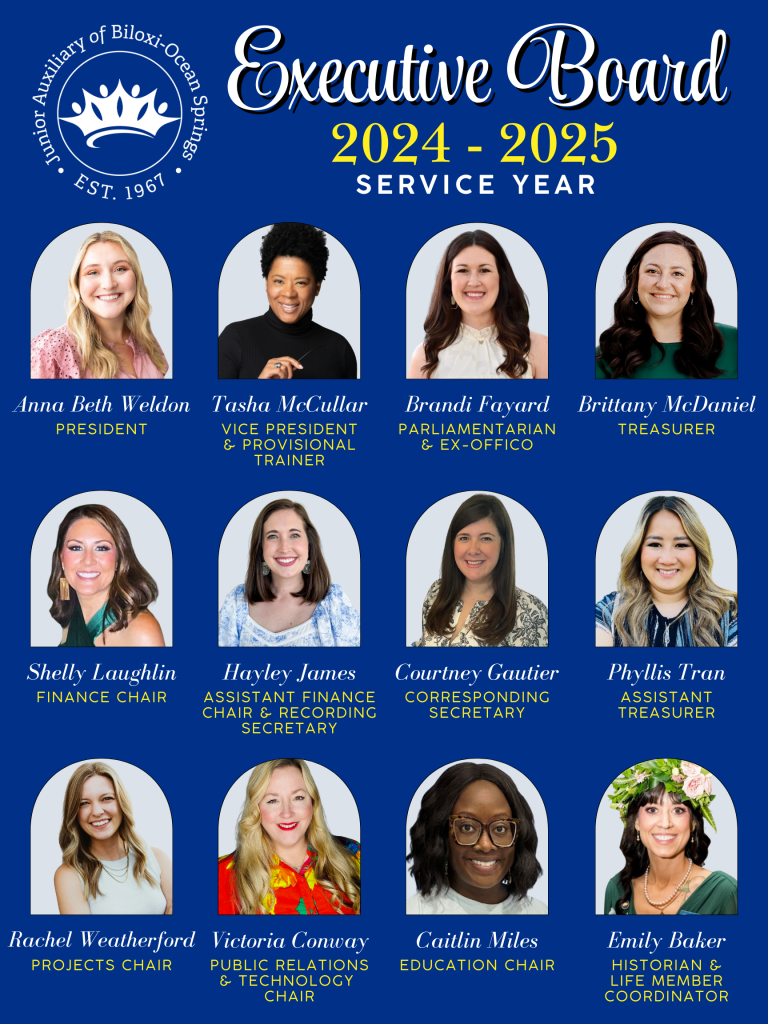 AnnaBeth Weldon President Tasha McCullar Vice President Courtney Gautier Corresponding Secretary Caitlin Miles Education Chair Shelly Laughlin Finance Chair Hayley James Assistant Finance Chair Brandi Fayard Parliamentarian Rachel Weatherford Projects Chair Victoria Conway Public Relations & Technology Chair Hayley James Recording Secretary Brittany McDaniel Treasurer Phyllis Tran Assistant Treasurer Emily Baker Historian/Life Member Coordinator