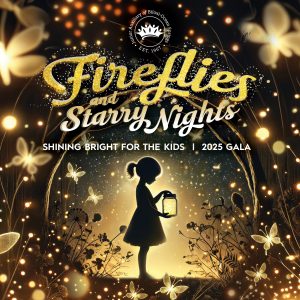 Fireflies and Starry Nights Shining Bright for the Kids Gala 2025 a little girl is holding a lantern surrounded by butterflies and fireflies.